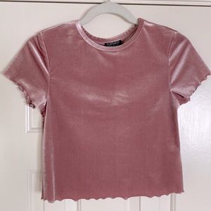 Topshop. Size US 4. Sweet Scallop edge soft velour shirt in rose/mauve color.